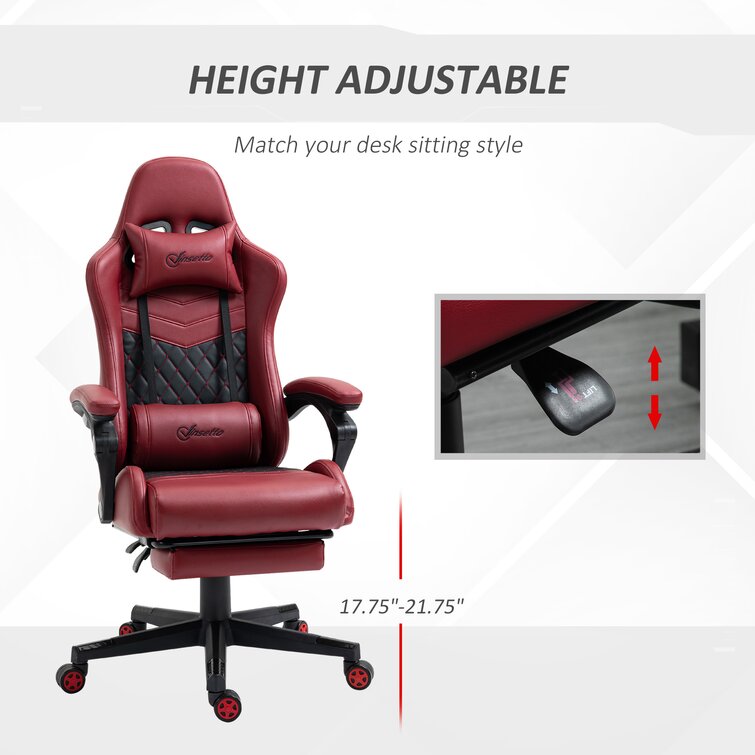 Racing Gaming Chair Diamond PU Leather Office Gamer Chair High Back Swivel  Recliner With Footrest, Lumbar Support, Adjustable Height, Red